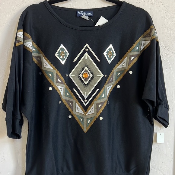 K. T. SPORTS NWT Black Embellished Top Size Large - Picture 3 of 10